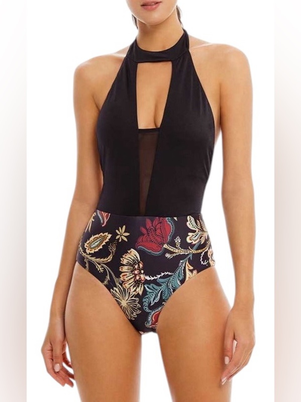 Cosita Linda Halter Neck Floral Backless One Piece Swimsuit Large NWT